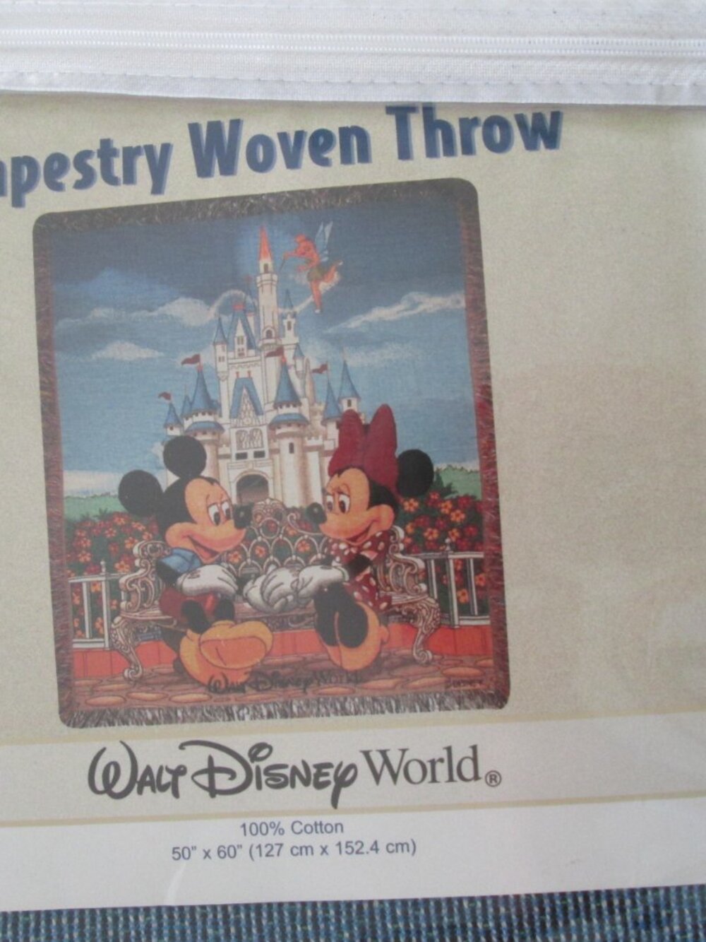 Walt Disney World Tapestry Woven Cotton Throw Blanket Mickey & Minnie Castle NEW - Picture 2 of 4